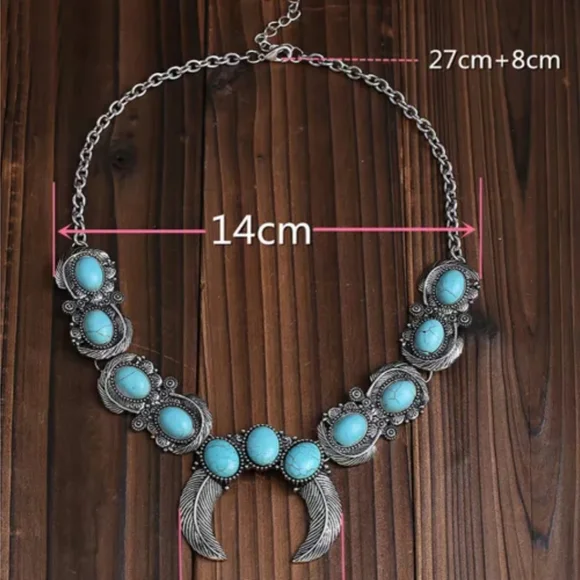 Nwot boutique turquoise vintage look squash blossom necklace - Picture 5 of 9